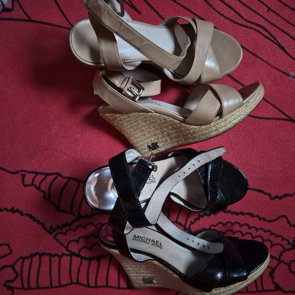 Michael Kors Black Wedge Sandals Two Oair Size 6.5 And Tan Two For $35.00 - Picture 3 of 3